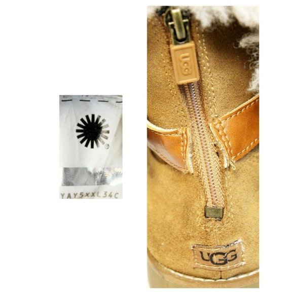 UGG Nessa Chestnut Shearling Boots Women's Sz 4 Suede Sherpa Lined Zipper Back - Picture 11 of 11